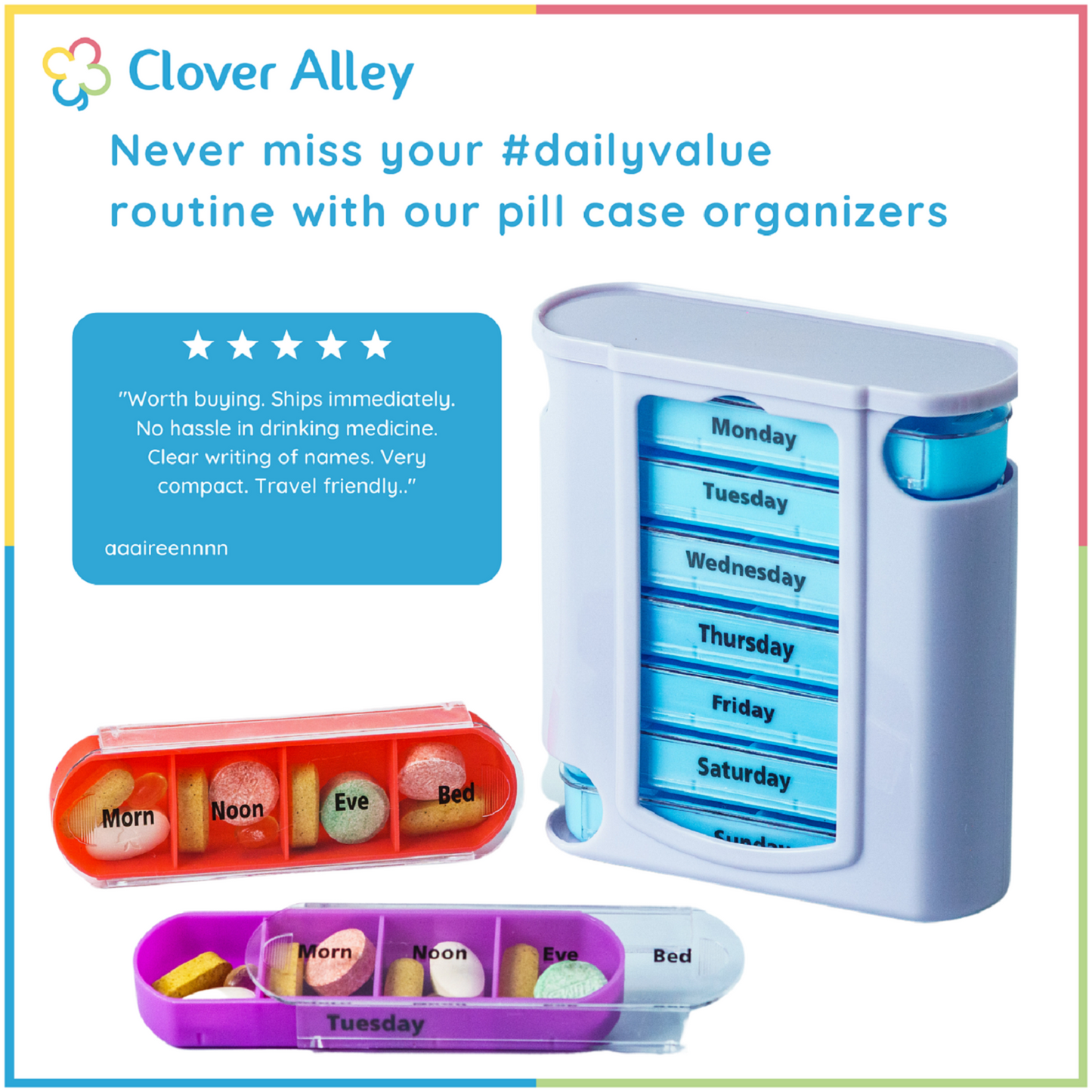 Weekly Pill Organizer, Four Times-a-Day, 1 Dispenser with Stackable AM/PM Compartments
