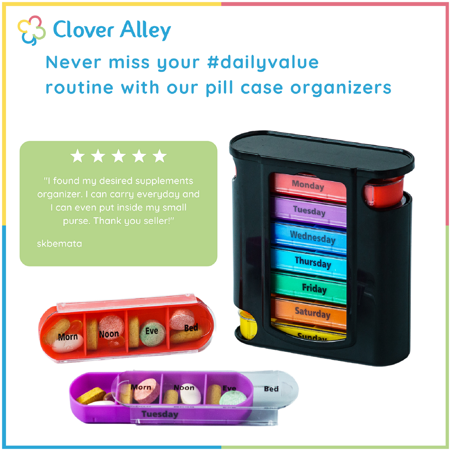 Weekly Pill Organizer, Four Times-a-Day, 1 Dispenser with Stackable AM/PM Compartments
