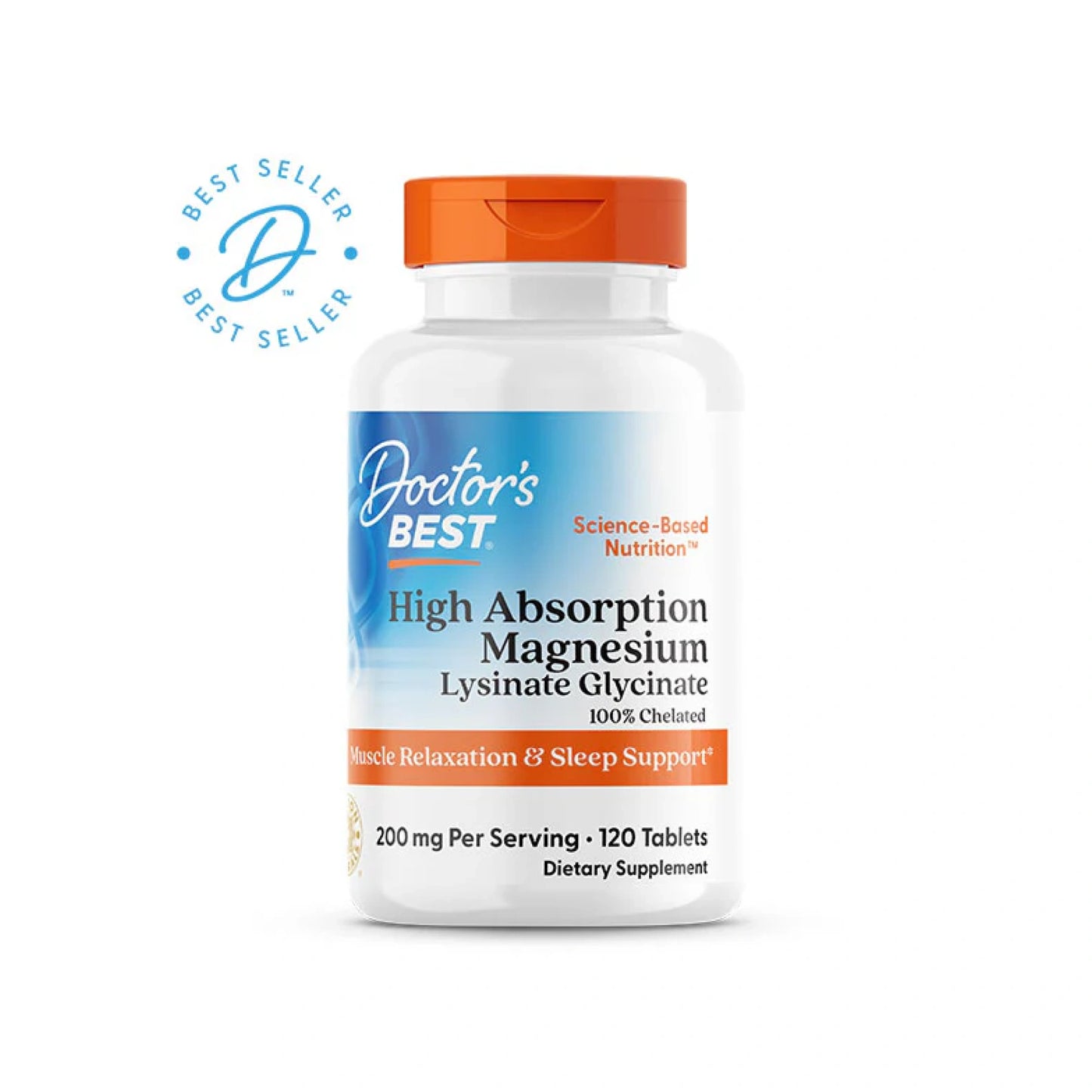 Doctor's Best Chelated Magnesium Glycinate, 200mg per serving