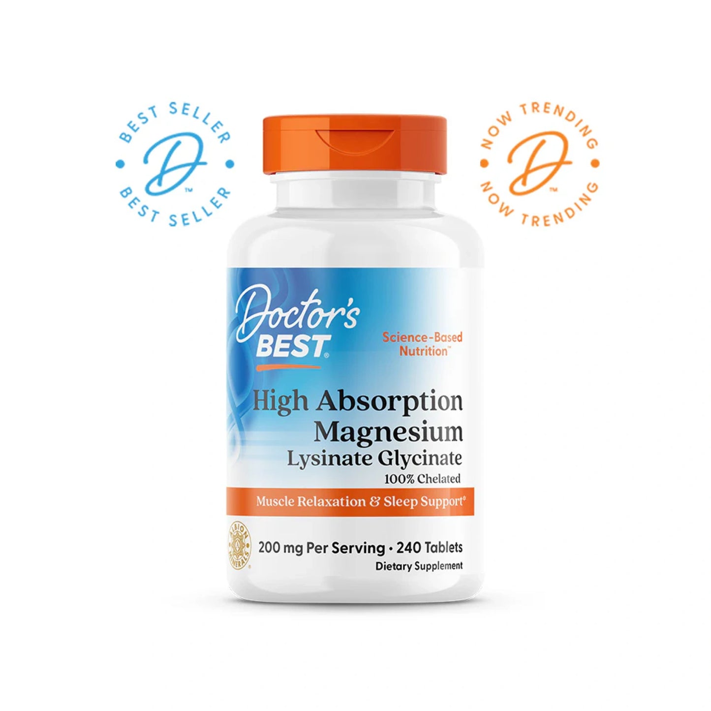 Doctor's Best Chelated Magnesium Glycinate, 200mg per serving
