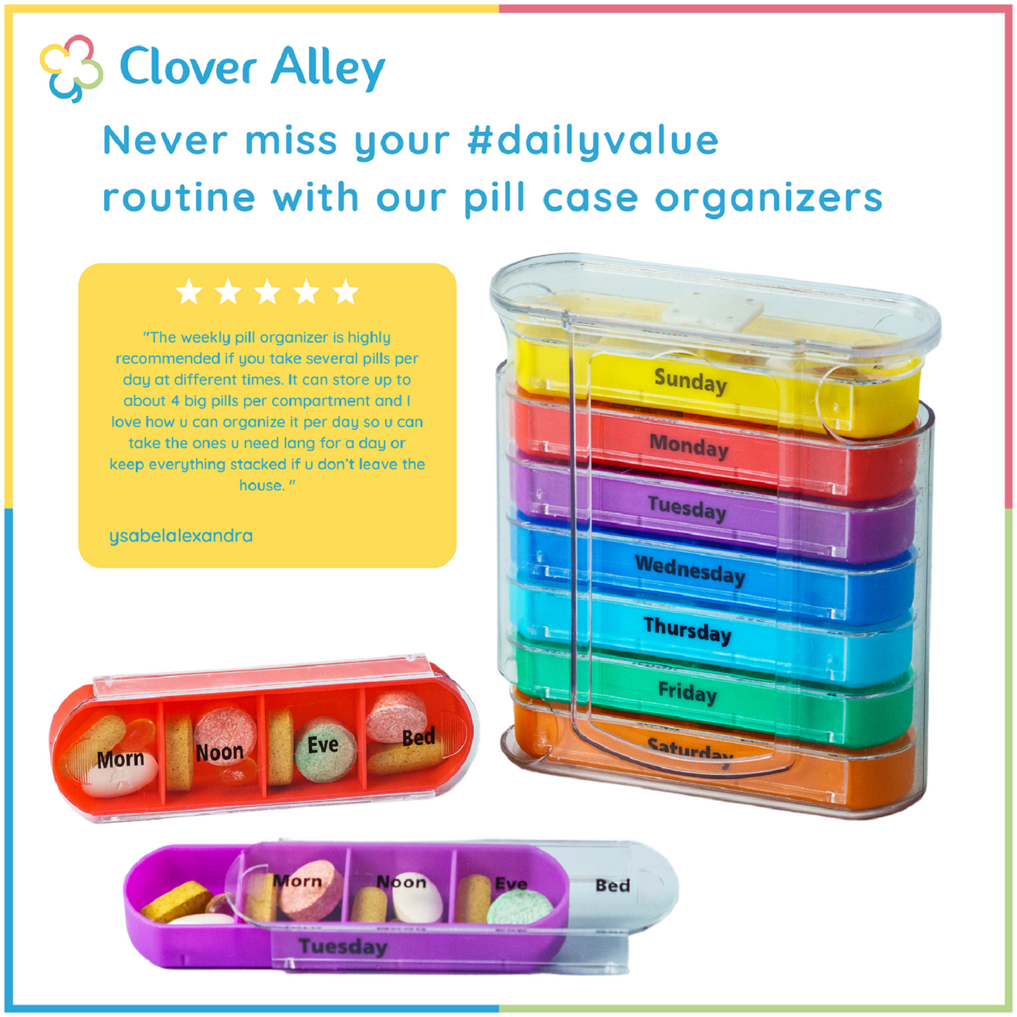 Weekly Pill Organizer, Four Times-a-Day, 1 Dispenser with Stackable AM/PM Compartments