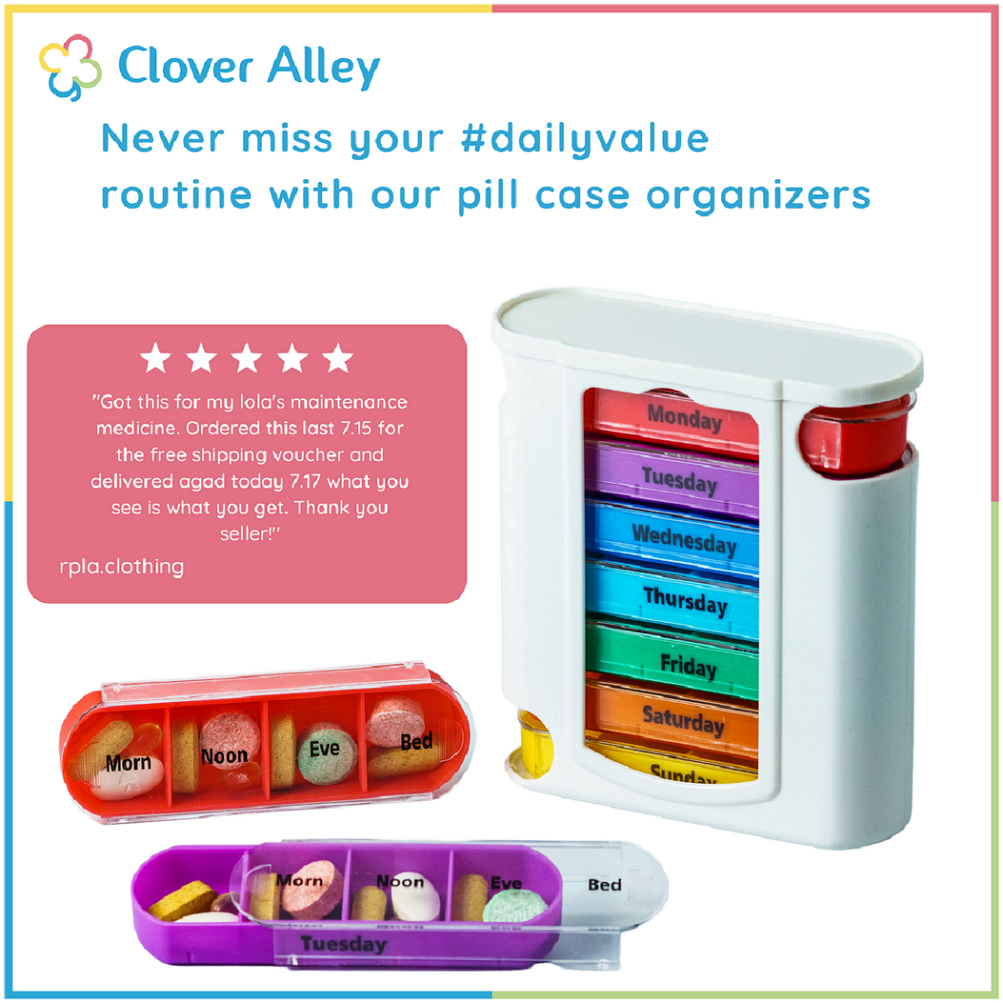 Weekly Pill Organizer, Four Times-a-Day, 1 Dispenser with Stackable AM/PM Compartments