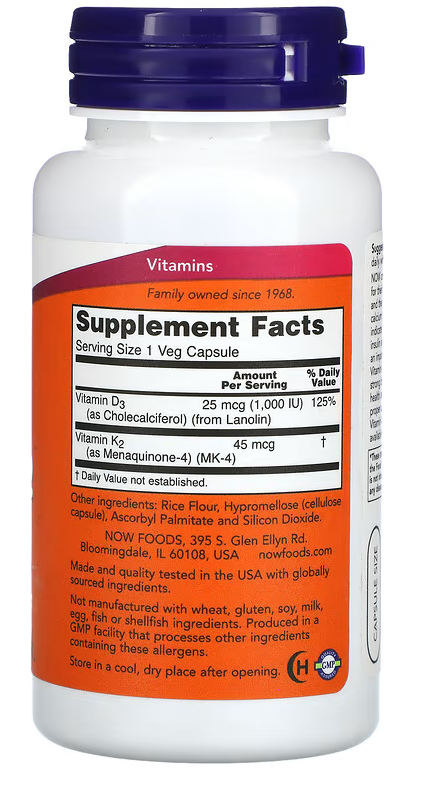 NOW Foods Vitamin D3-K2, 120 capsules