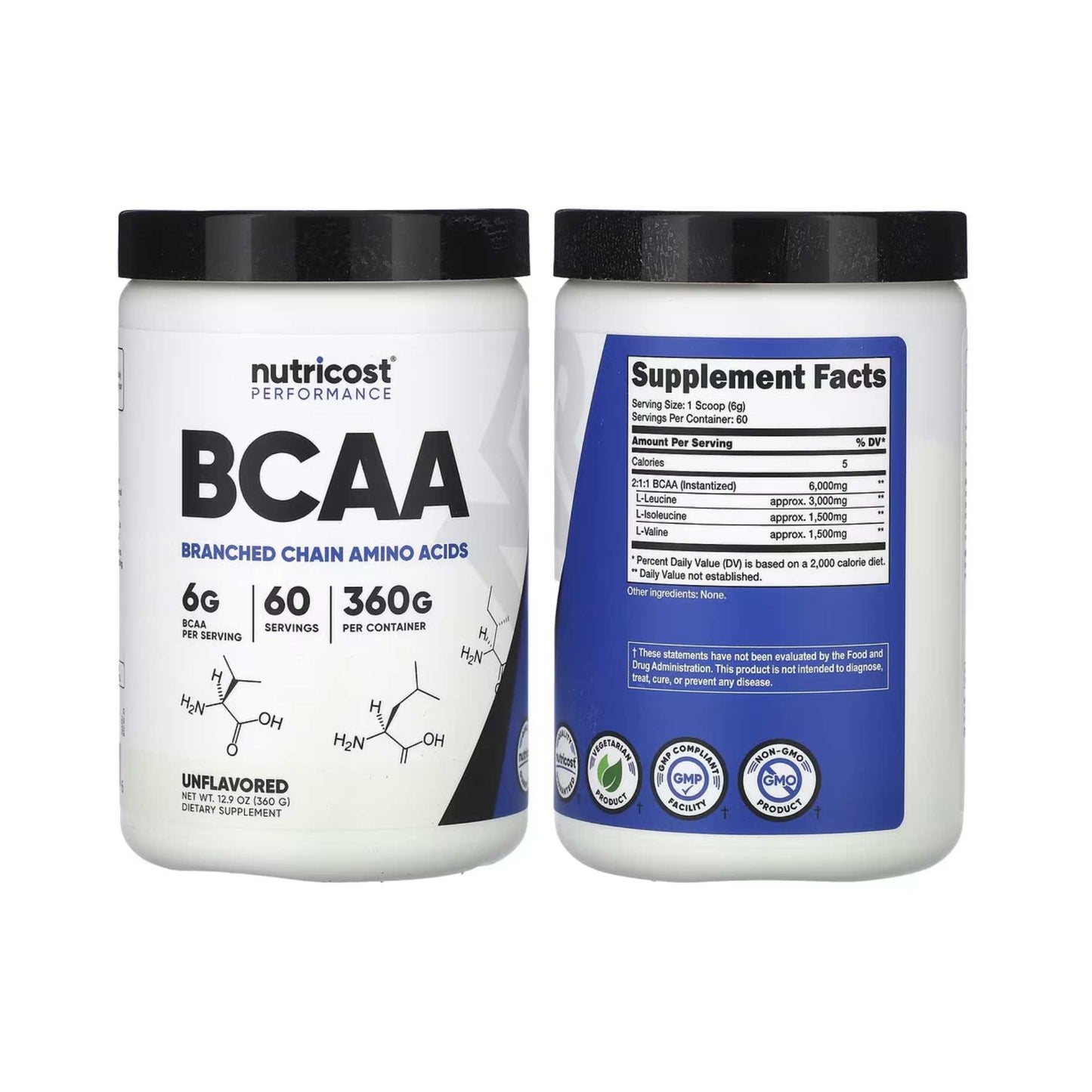 Nutricost BCAA Unflavored 180g/360g (30/60 servings)