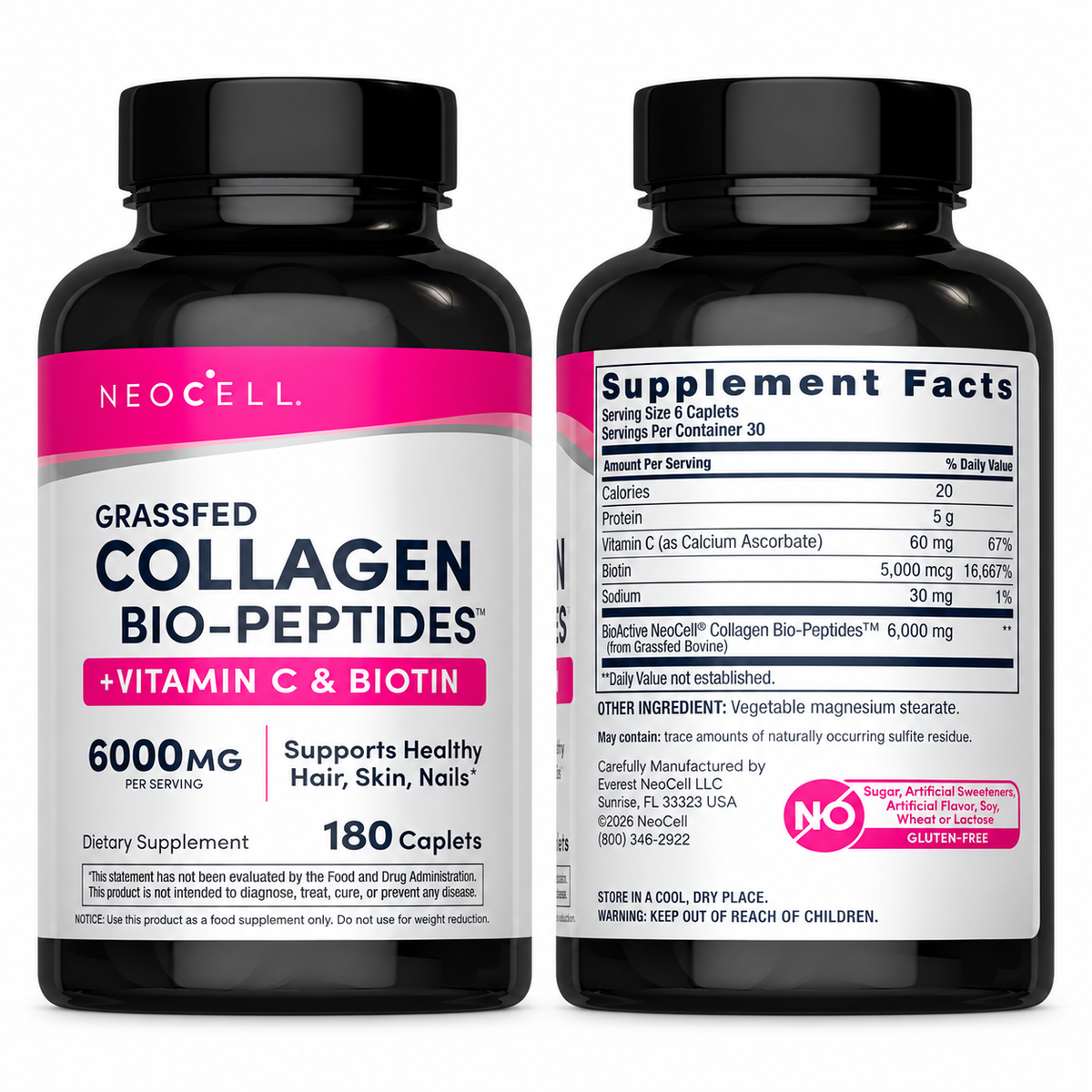NeoCell Grassfed Collagen + Vitamin C & Biotin, 6,000mg per serving, 180/270/360