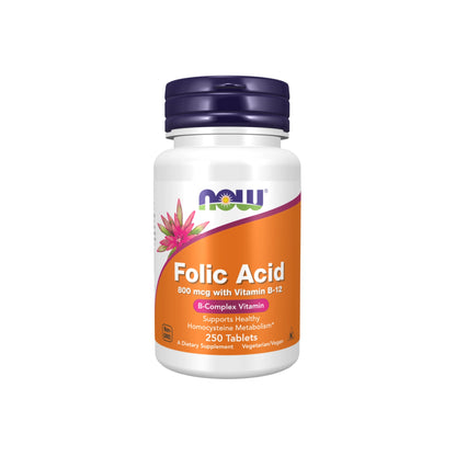 NOW Folic Acid with B-12 800mcg, 250 tablets