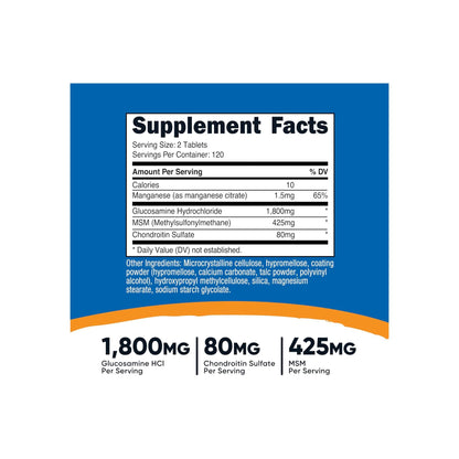 Nutricost Glucosamine with Chondroitin & MSM – Joint Support, Mobility & Cartilage Health - 240 Tablets