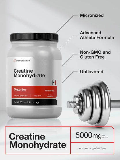 Horbaach Creatine Monohydrate 5,000mg, 1kg / 2.2lbs,