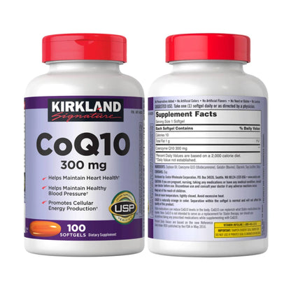 Kirkland Signature CoQ10 300mg – Heart Support & Daily Energy Supplement (100 Softgels)