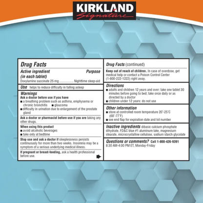 Kirkland Signature Sleep Aid 96 Tablets