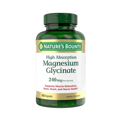 Nature's Bounty Magnesium Glycinate 240 mg, 180 Capsules