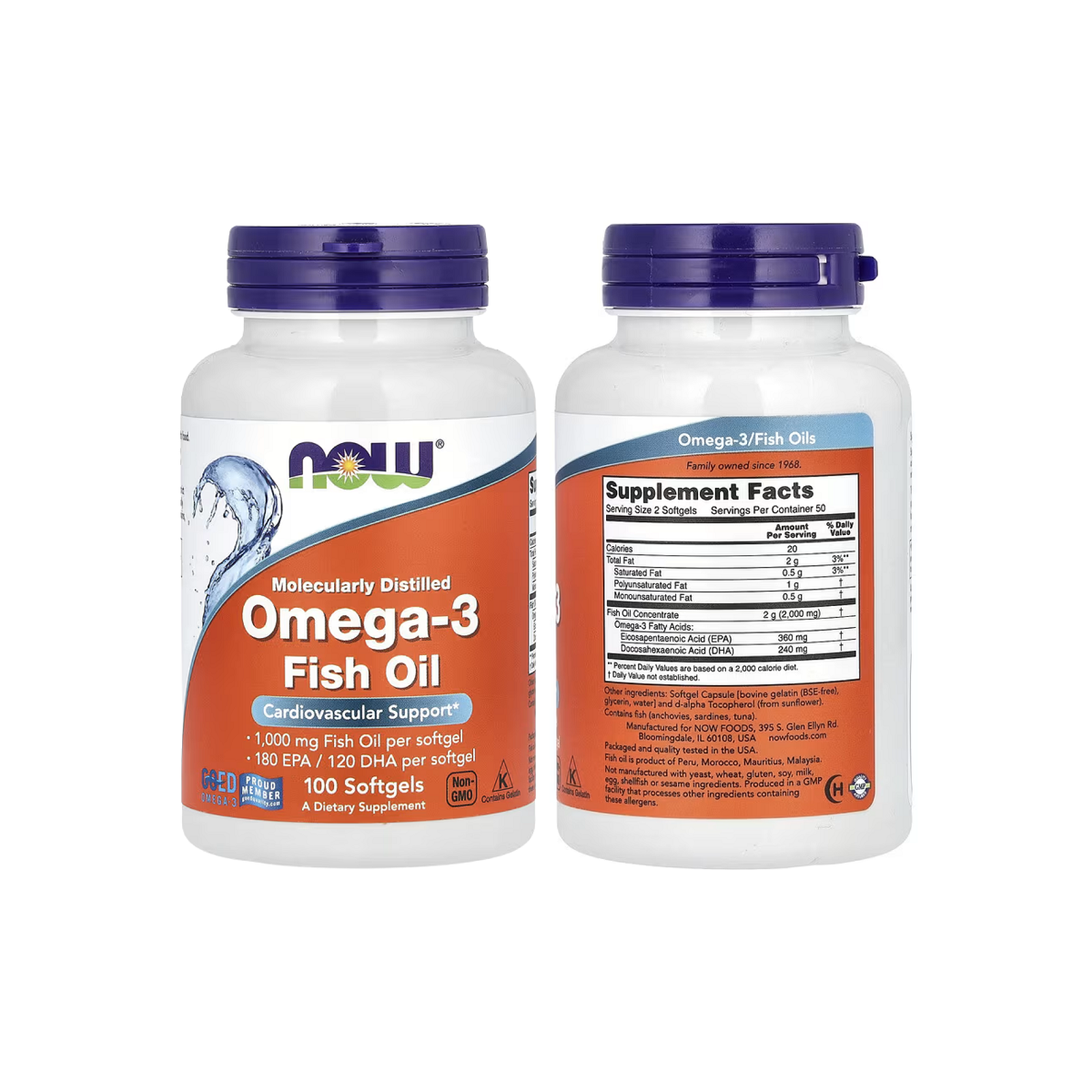 NOW Foods Omega-3 Fish Oil, 180 EPA / 120 DHA, 1000mg