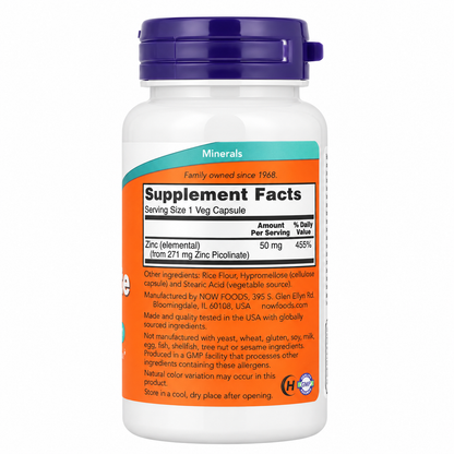 NOW Foods Zinc Picolinate 50mg 120 Veggie Capsules
