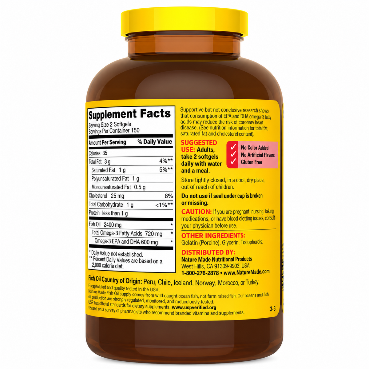 Nature Made Omega-3 Fish Oil, 2400mg, 300 softgels