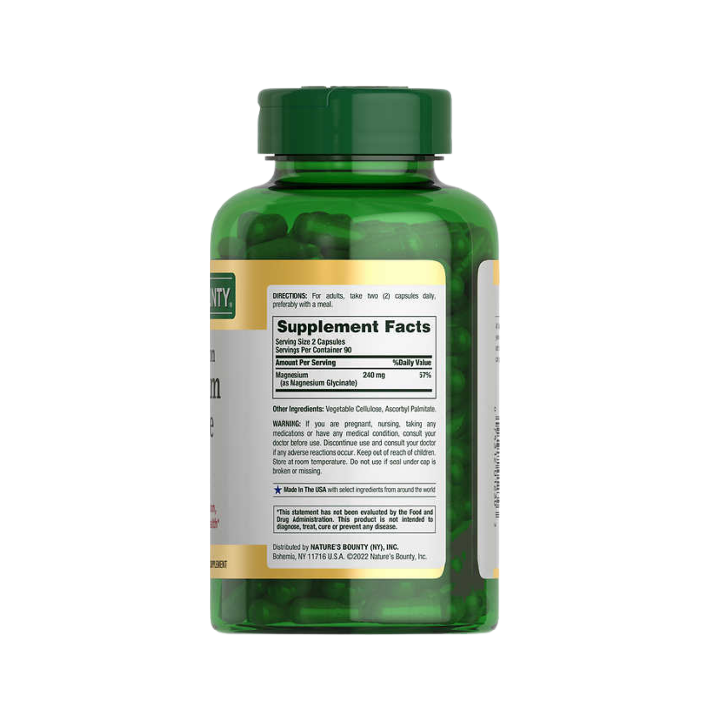 Nature's Bounty Magnesium Glycinate 240 mg, 180 Capsules