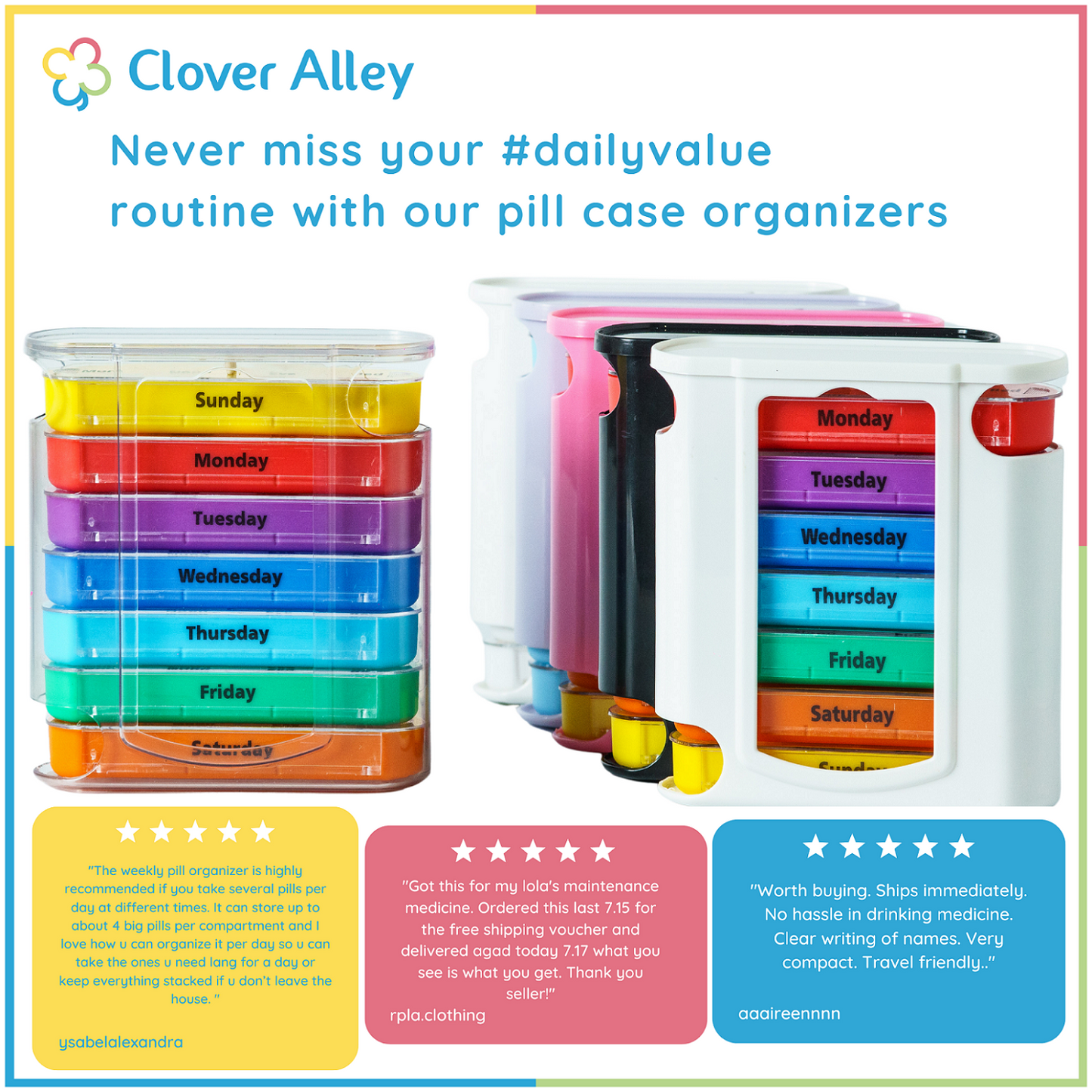 Weekly Pill Organizer, Four Times-a-Day, 1 Dispenser with Stackable AM/PM Compartments