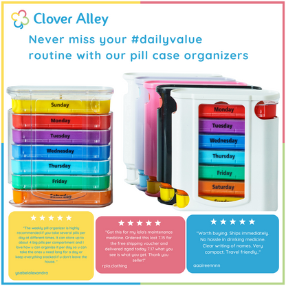 Weekly Pill Organizer, Four Times-a-Day, 1 Dispenser with Stackable AM/PM Compartments
