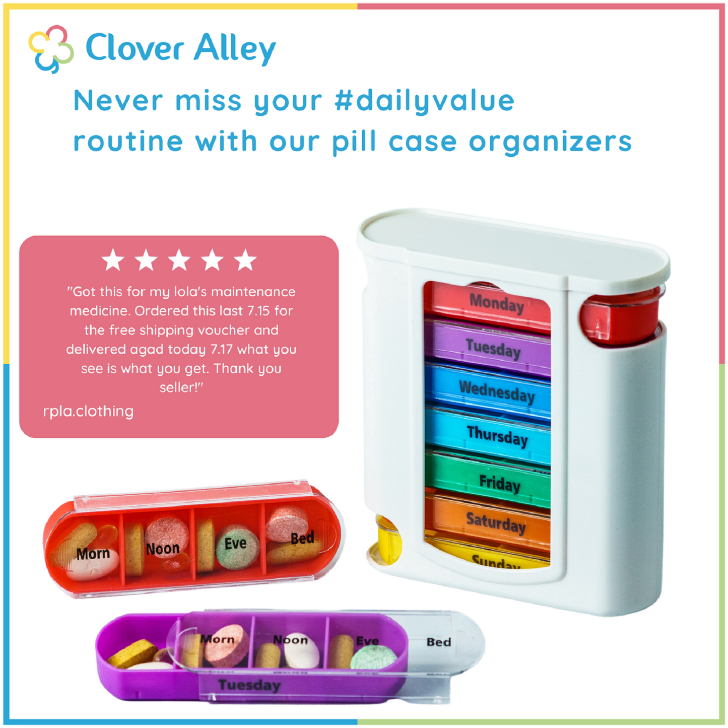 Weekly Pill Organizer, Four Times-a-Day, 1 Dispenser with Stackable AM/PM Compartments