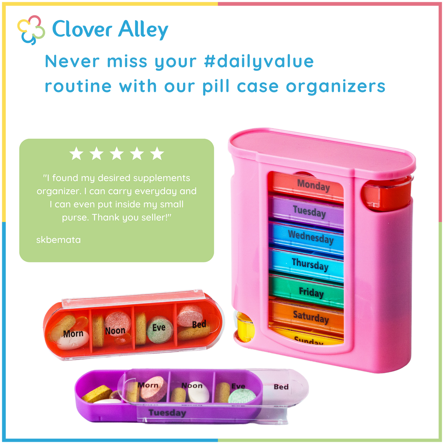 Weekly Pill Organizer, Four Times-a-Day, 1 Dispenser with Stackable AM/PM Compartments
