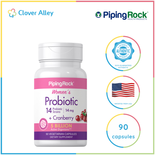 PipingRock Women’s Probiotic 14 Strains with Cranberry – 90 Capsules (5 Billion CFU)