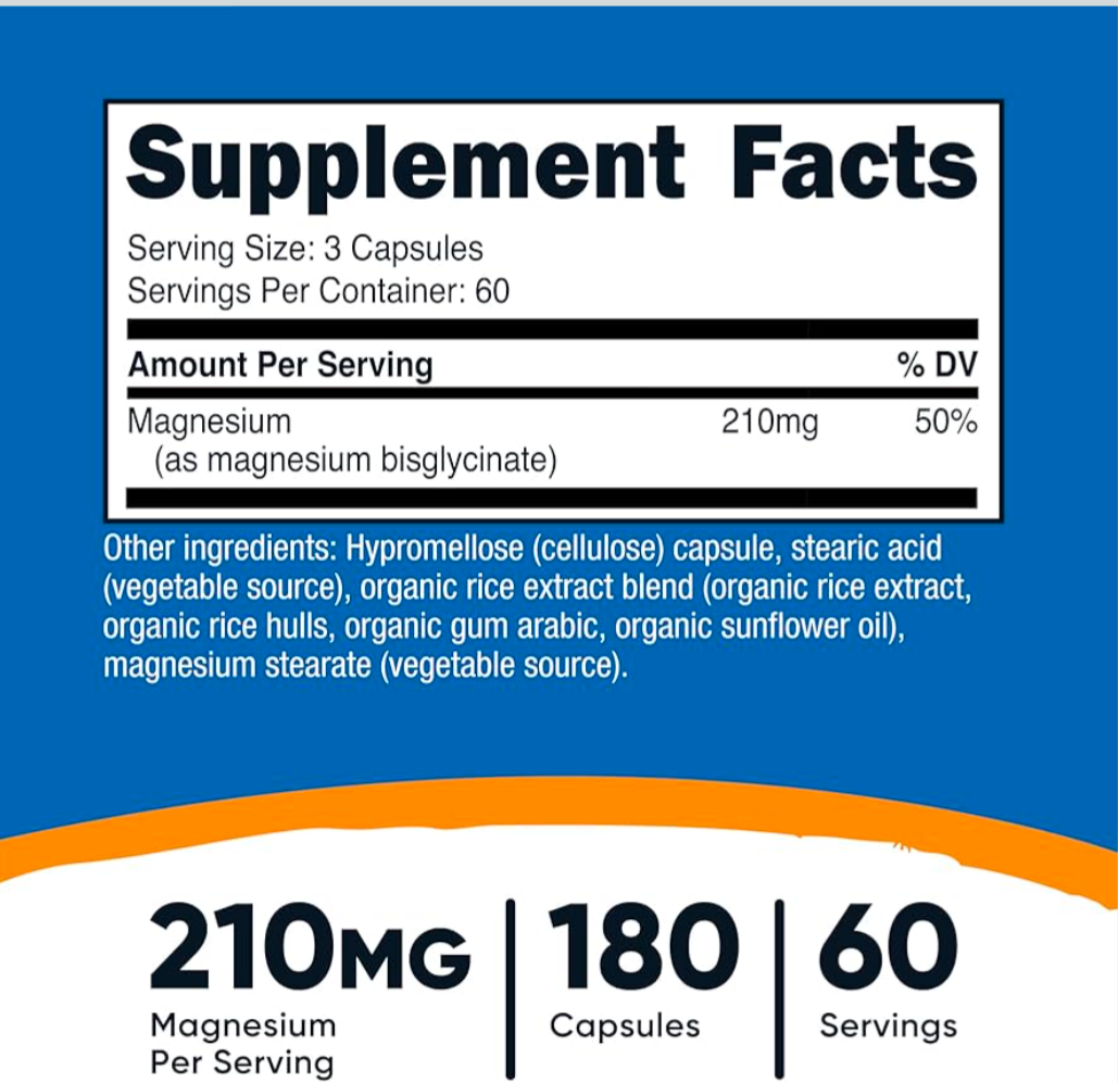 Nutricost Magnesium Glycinate 210mg per serving (90/180 capsules)