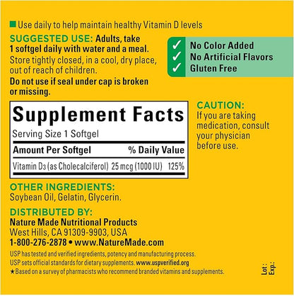 Nature Made Vitamin D3, 1000 iu, 650 softgels